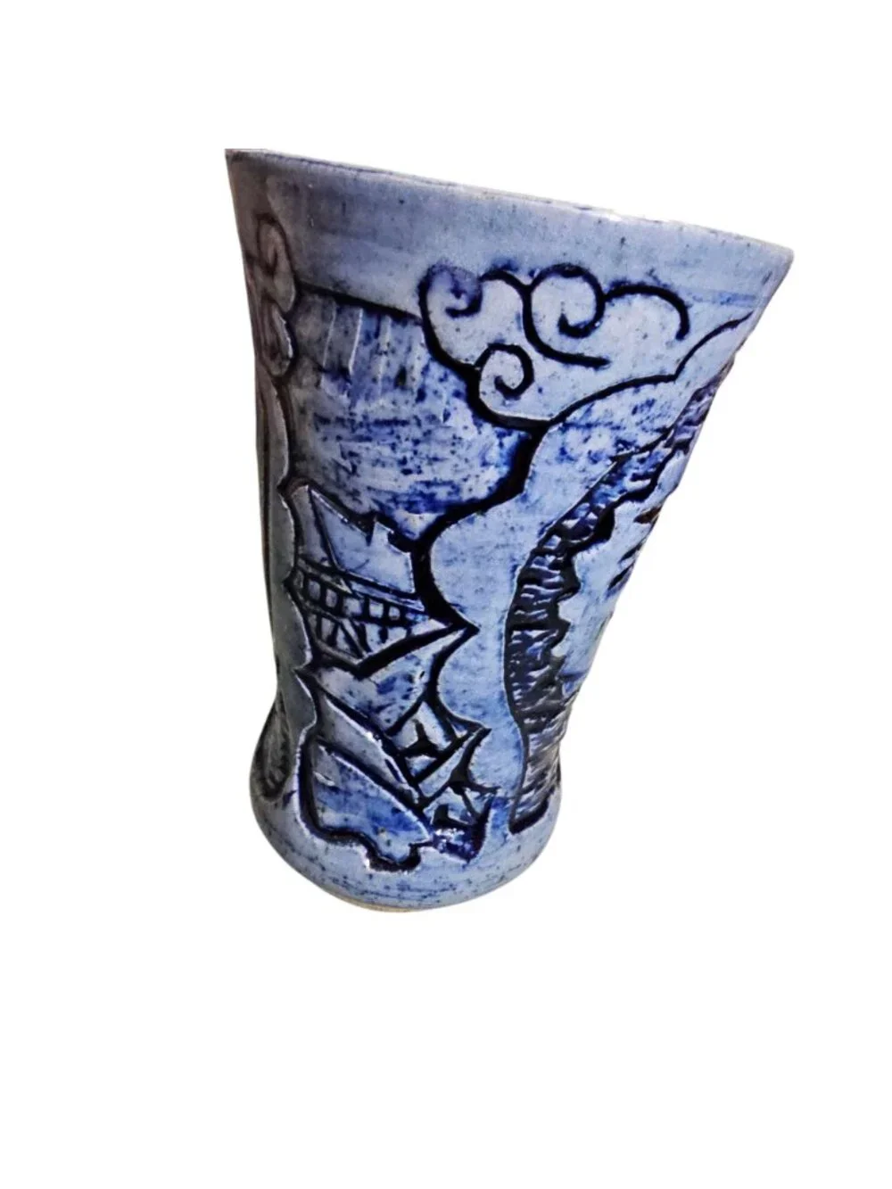 Blue Ceramic Decor Vase With Intricate Nautical & Floral